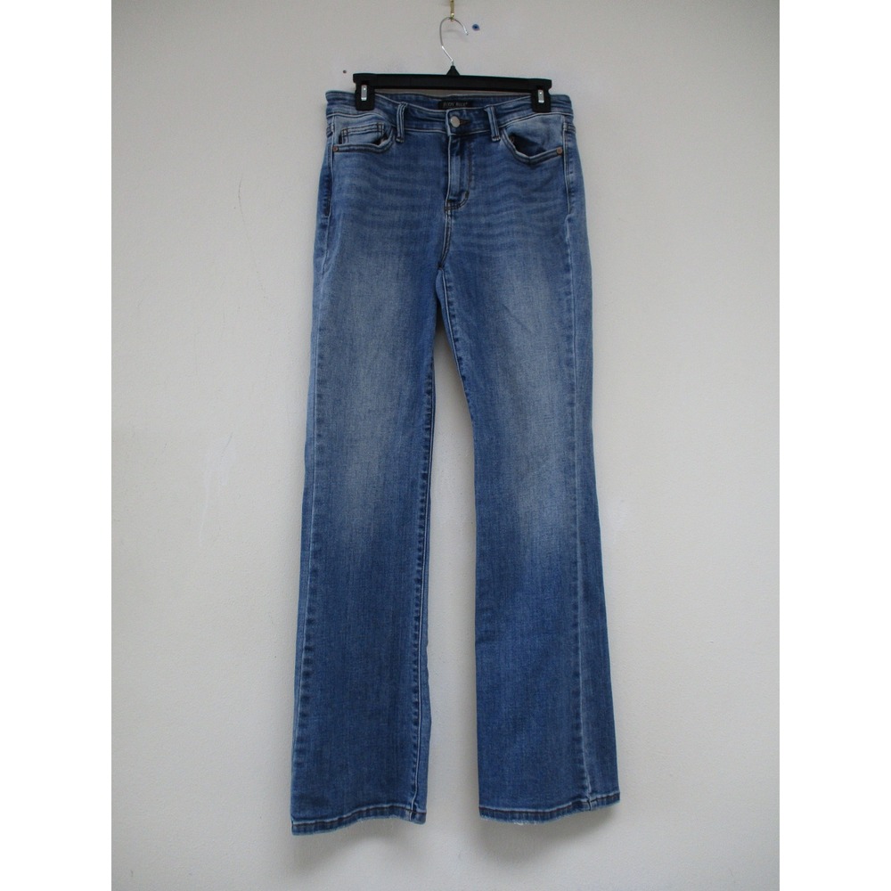 Judy Blue Jeans Women 7/28 Blue Bootcut Mid Rise Stretch Distressed Hem Denim